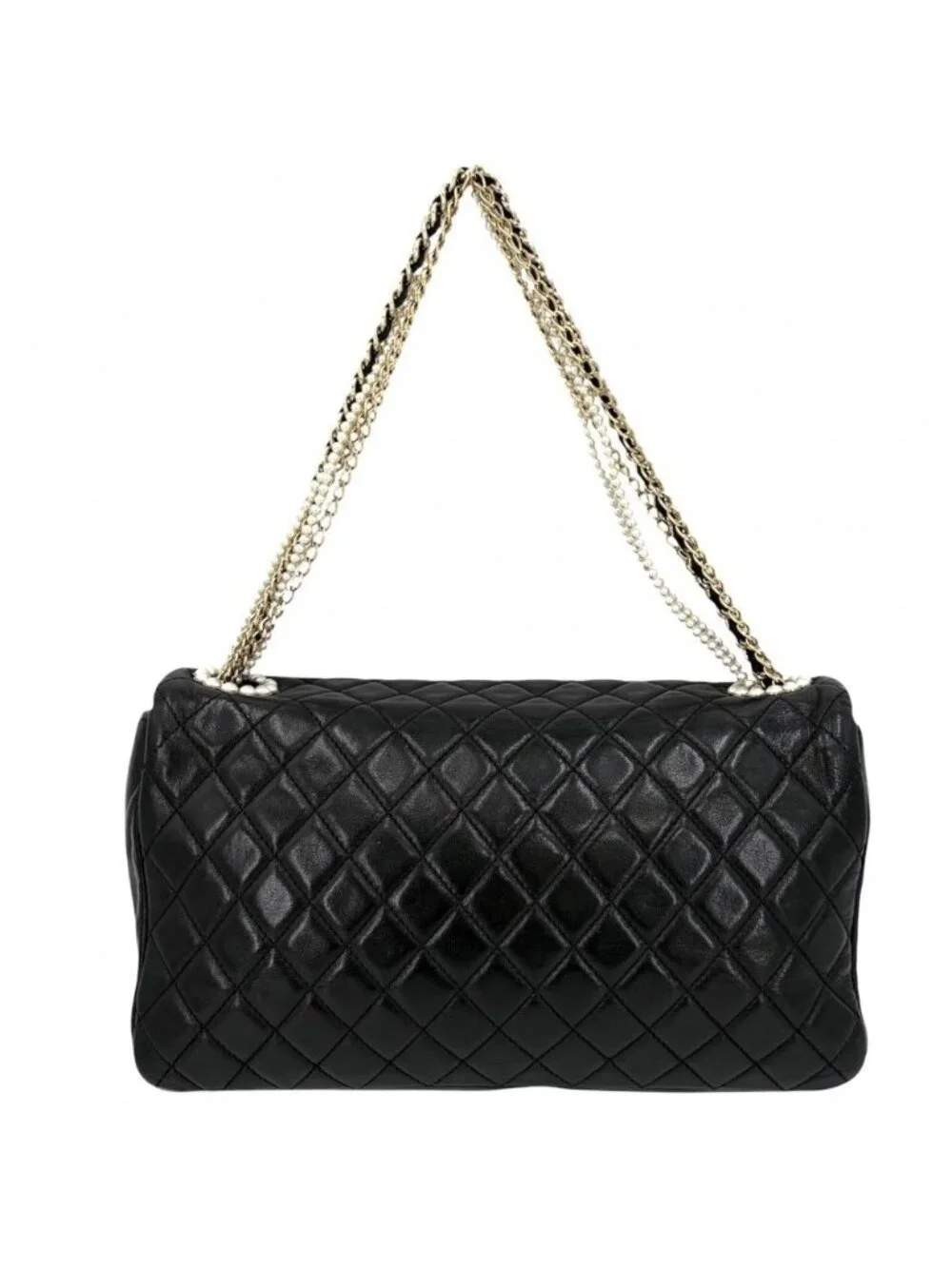 Chanel Shoulder Bag Quilted Westminster Chain Leather Faux Pearl Black Gold